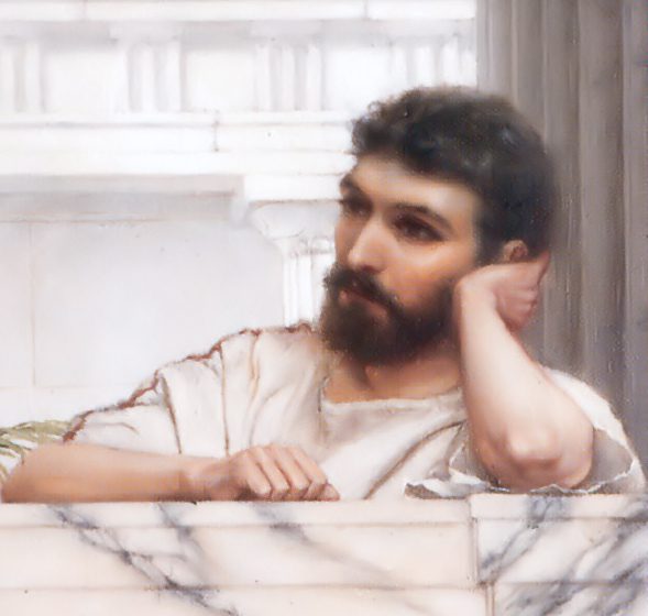 J. W. Godward: Čakanie na odpoveď (Waiting for an Answer, 1889) – pravdepodobne autoportrét